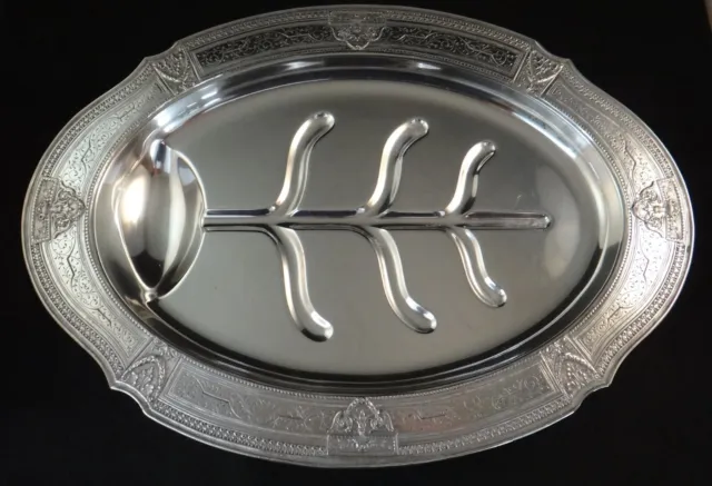 Vintage Silver Plate Meat Well Serving Platter on Four Feet, 17” x 12 ½”.
