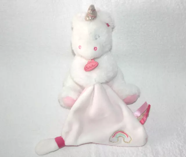 Babynat Doudou Licorne Blanc Rose Mouchoir Rose Bn0320 Etat Neuf