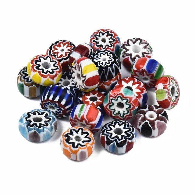 20 Stck. Millefiori Lampenarbeit Glasperlen 12 mm flach runde Blume bedruckt Zwischenring