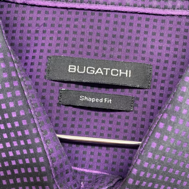 Bugatchi Shirt Mens Large Purple Black Check Shaped Fit Long Sleeve Shiny 3