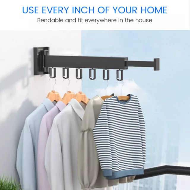 Clothes Drying Rack Wall Mounted Foldable Washing Dryer Line Airer Retractable