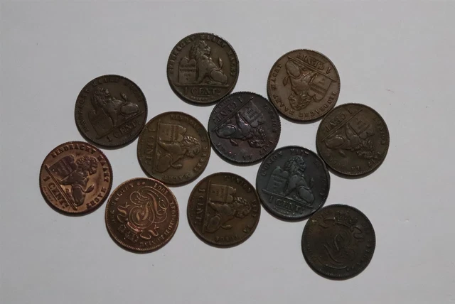 🧭 🇧🇪 Belgium 1 Centime Old Coins Collection B53 #1 Bx7-71-80