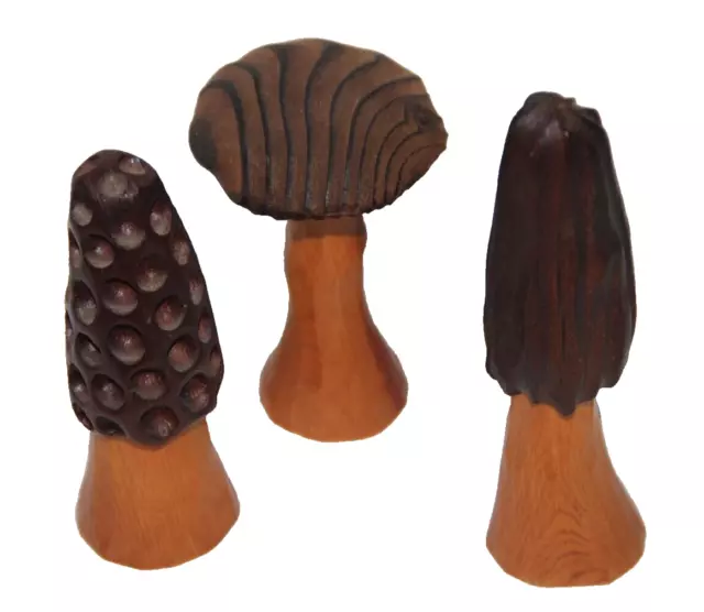 Vintage Hand Carved Wood Mushrooms (3) Purchased in the 60's in Mesick, Michigan