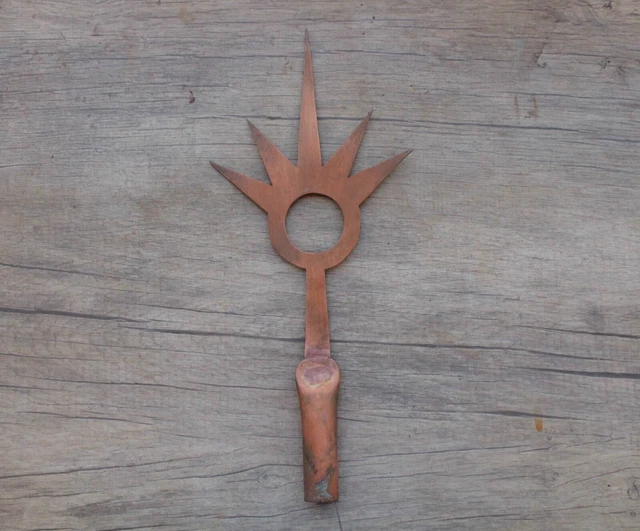 Vintage copper lightning sun star burst 5 point weathervane finial top spike rod