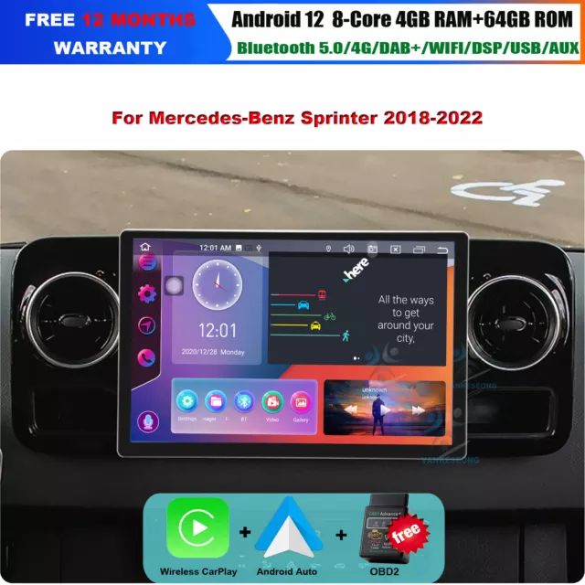 13.3" CarPlay Android 12 Auoradio GPS Navigation für Mercedes Sprinter 2018-2022