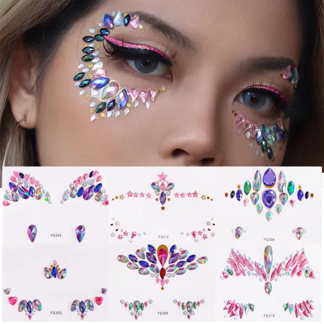 3D Shiny Crystal Face Gem Adhesive Glitter Jewel Tattoo Sticker Festival F 2