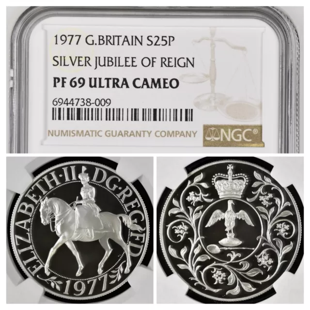 1977 Silver Proof Crown 25p NGC Graded PF69 UC Silver Jubilee Queen Elizabeth II
