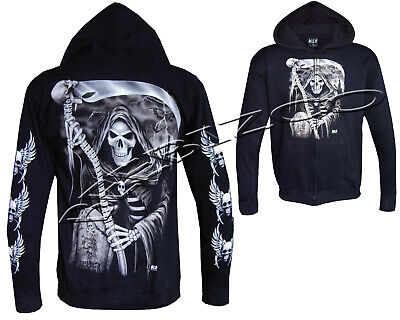 The Grim Reaper Glow In The Dark Skull Axe  Zip Zipped Hoodie Hoody Jacket M-3XL