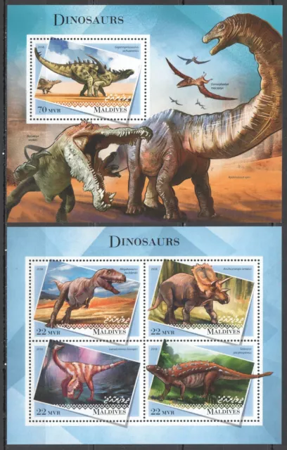 Hm0608 2018 Maldives Dinosaurs Prehistoric Animals Fauna #7778-1+Bl1221 Mnh