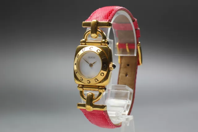 [Exc+5] GUCCI Horsebit 6300L White Dial Pink Woman's Quartz Watch From JAPAN