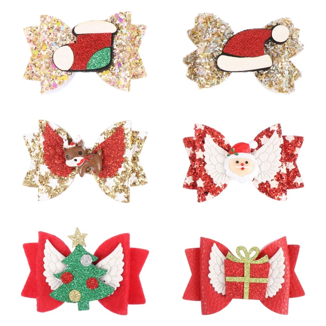 6 pz fiocco forcina Eva bambino decorazione per capelli natalizia forcine paillettes