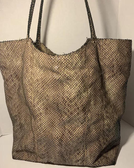 Sondra Roberts Squared Tote Satchel Purse Brown Snakeskin RARE Medium Size 14x14