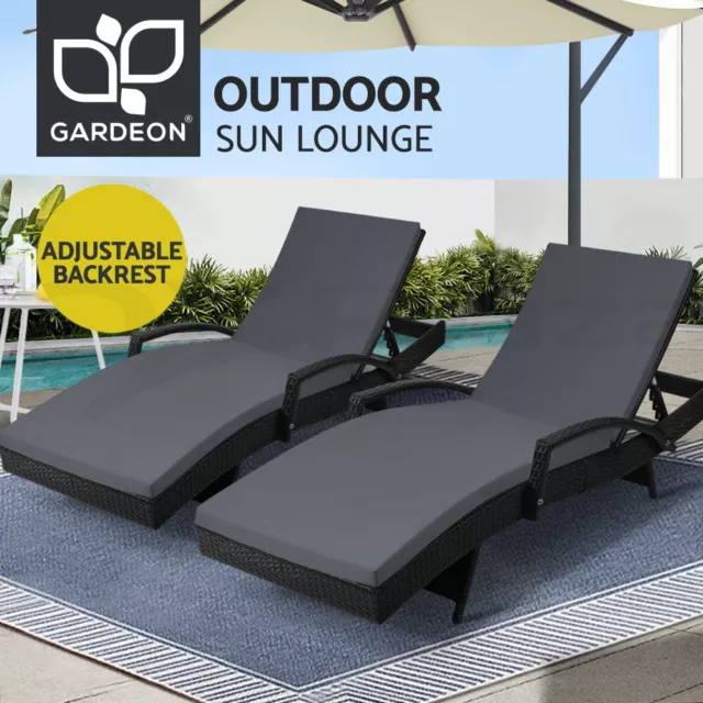 Gardeon 2pc Outdoor Sun Lounger Lounge Setting Rattan Wicker Patio Furniture
