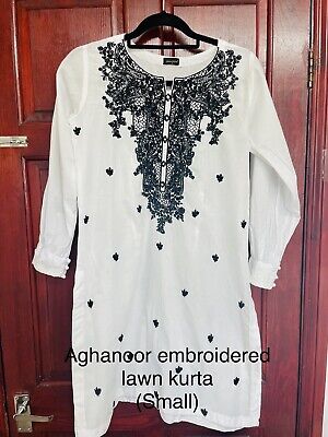 Agha Noor Original Kurta Embroidered Black and White Eid/Party