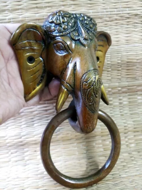 Grand Royal Looks Éléphant Visage Ancien Porte Heurtoir Main Laiton Home Décor D