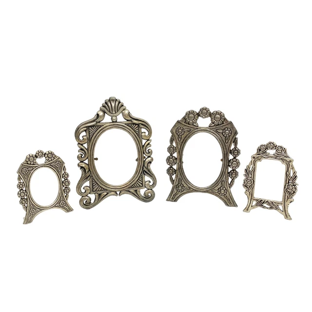 Lot of 4 Silvertone Silver Toned Plated Small Miniature 3-4" Picture Frames