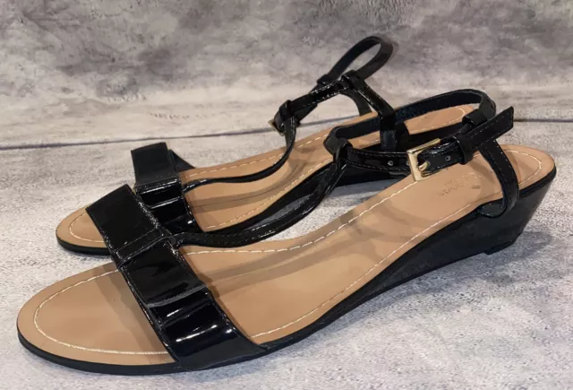 Kate Spade New York Black Patent Leather Wedge Sandals Heels Pumps 9M