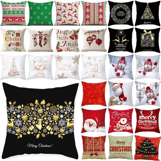 Printed Square Cushion Cover Xmas Waist Pillow Case Throw Sofa Christmas Decor