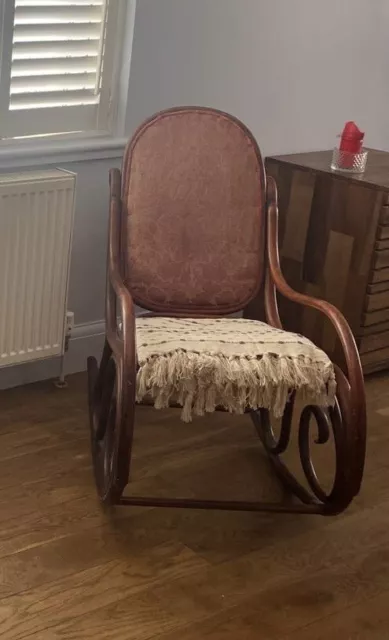 Antique Victorian Thonet Upholstered Bentwood Rocking Chair