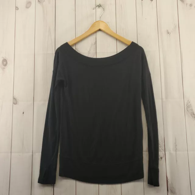 Athleta Top Womens XXS Oversized Off Shoulder Black Thumb Holes Pullover