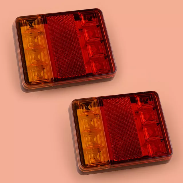 2Pcs Square Trailer Truck 8 LED Rear Tail Lights Brake Turn Signal Indicator