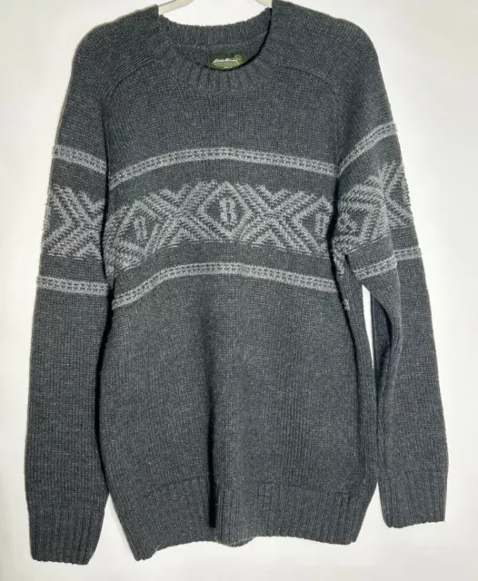 Eddie Bauer Gray Nordic Crew Neck Wool Blend Pullover Sweater Men's Size Large