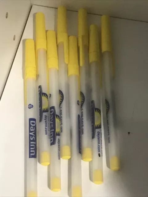 Days Inn motel Yellow Bic advertising stick pen. 8 Black Ink pens