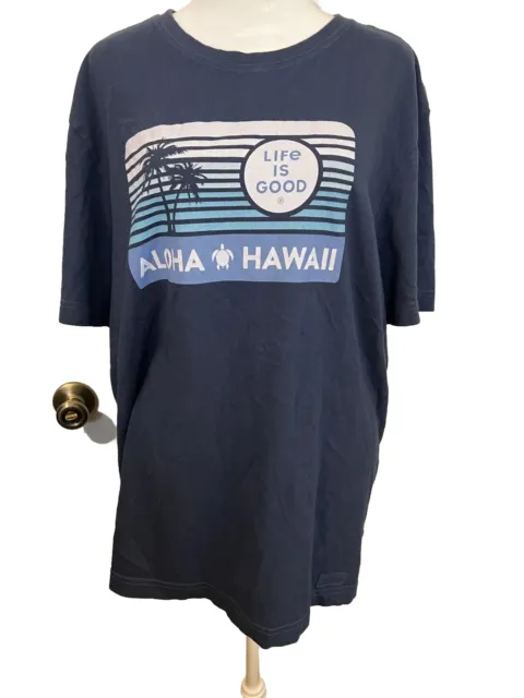 Life Is Good Crusher Tee T-shirt Aloha Hawaii Graphic Gray Size L Navy