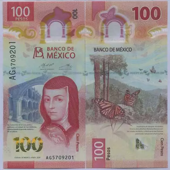 Mexico 100 Pesos 2020 P 131 a Polymer Random Prefix UNC