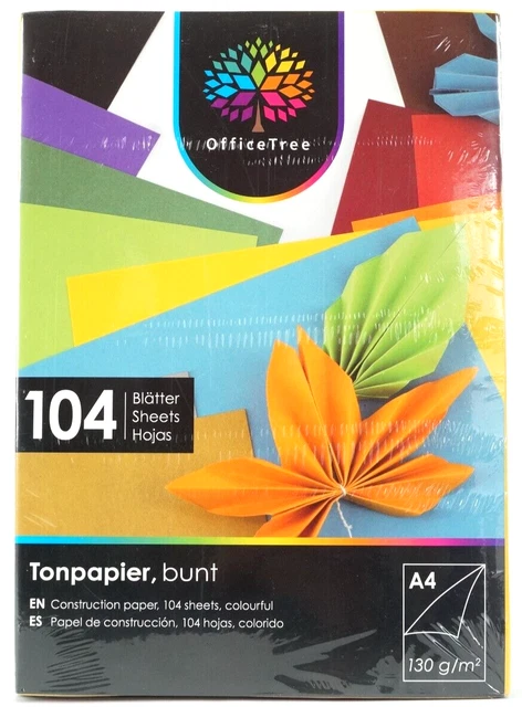OfficeTree 104 hojas DIN A4 papel artesanal papel de arcilla de colores papel manualidades cartón NUEVO