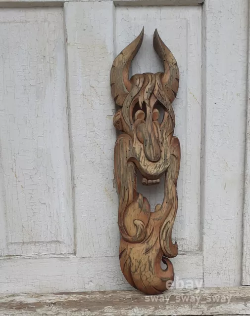 23" Kuker Devil evil Satan carved plaque mask, head vintage carving, wood wooden
