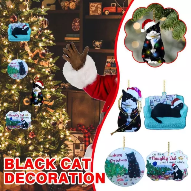 Black Cat-Christmas Hanging Pendant Acrylic Christmas Ornament Tree U4D3