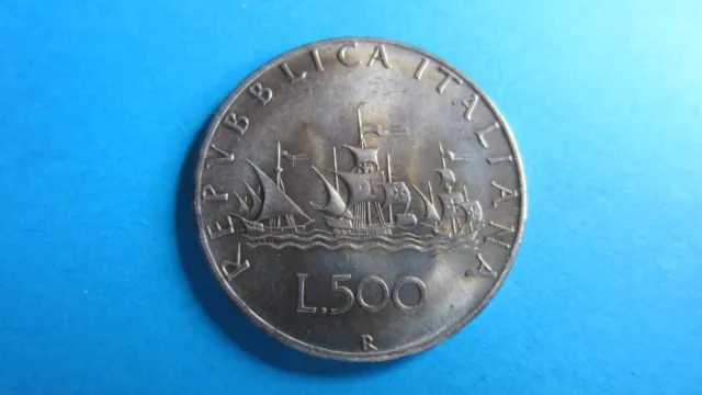 Italy Silver 500 Lire Caravelle 1966 IN XF+ Lightweight Patina