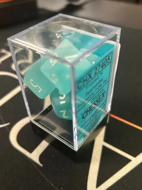 CHESSEX DICE: Frosted Teal - White  (RPG SET - 7 Dice)