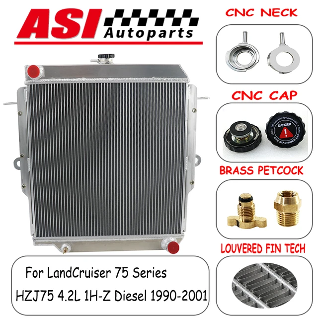 Hzj75 Radiator 4 ROWS RADIATOR For 1990-2001 Toyota Land Cruiser 75 Series HZJ75 1HZ ...