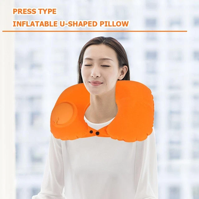 N/A U forma de viaje almohada prensa aire inflable avi?n cuello coj?n (naranja)