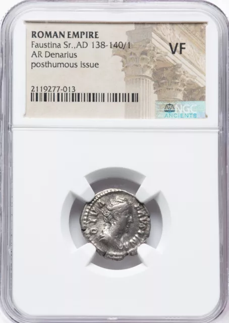 Roman Empire Faustina Sr. AD 138-140/1 AR Denarius NGC VF