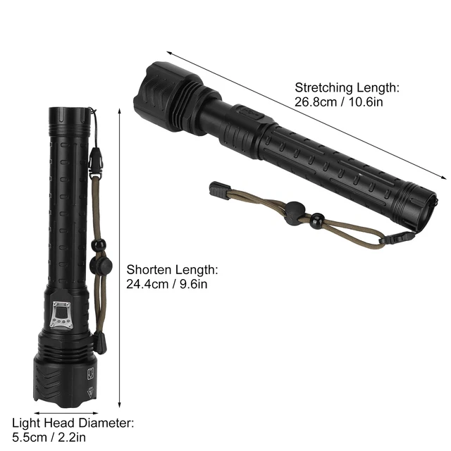 HG XHP90 Telescopic Zoom Flashlight Waterproof Electric Torch USB Charging New