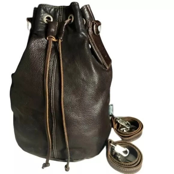 Vintage Rugby dark brown leather large bucket bag & backpack