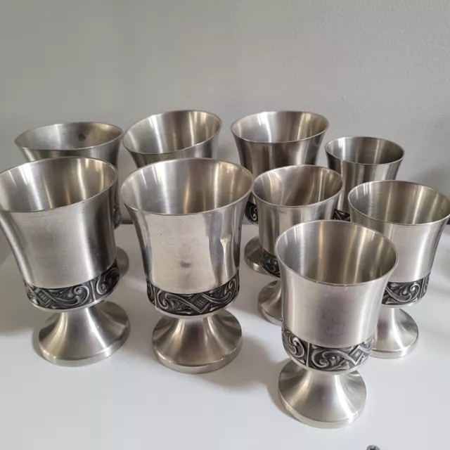 Lot of 9 Selandia Pewter Norway Wine & Cordial Cups Rosemal Acanthus Design