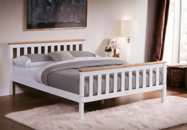 White Solid Wooden Bed Frame 3ft Single 4ft6 Double King Size Bed With Mattress