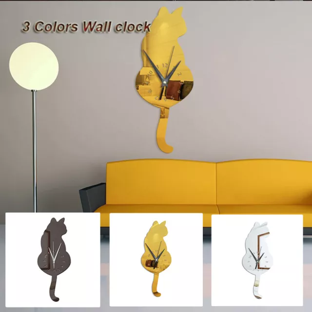 Modern Wall clock cat tail wagging pendulum quartz clock for home decor