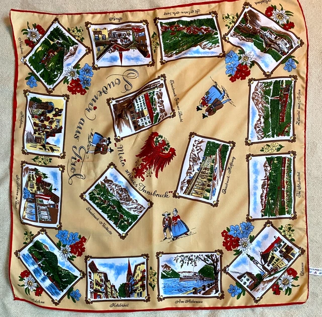 Foulard Carré Polyester Vintage 70cm X 70cm - Souvenir Du Tyrol - Multicolore