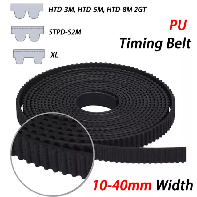 Black Open Timing Belt HTD / STPD / 2GT / XL 6 to 40mm Width for CNC, 3D Printer