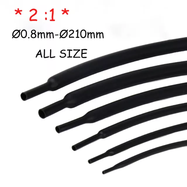 Black Heat Shrink Electrical Tubing Wrap Sleeving Car Cable 2:1 Ratio Heatshrink
