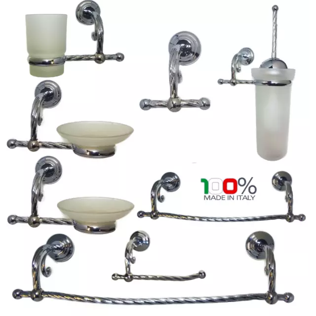 Set accessori bagno stile classico 8 pezzi in ottone cromato edera