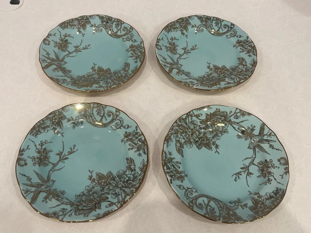 222 FIFTH ADELAIDE Blue Gold Set of Salad Lunch Plates Scalloped