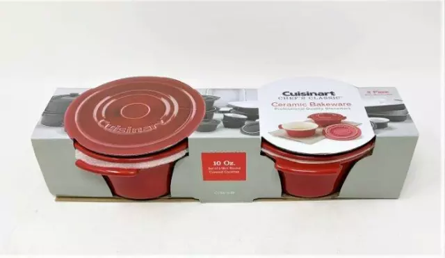 Cuisinart Stoneware Bakeware  Mini Round Cocottes Ramekin Red (Set of 2) 10 oz