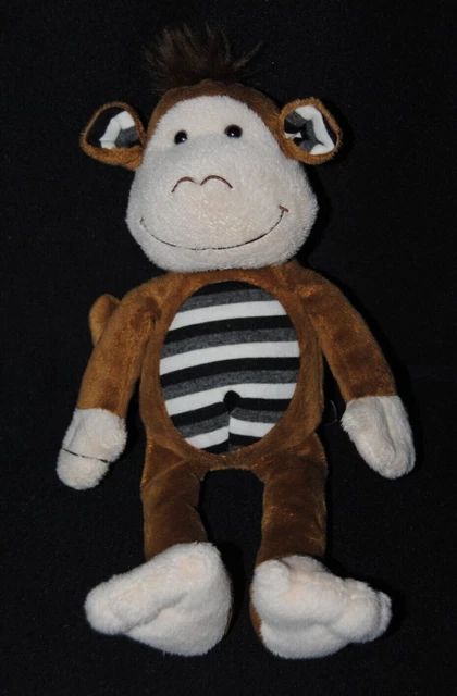 Peluche doudou singe PAPERCHASE marron brun beige rayé 30 cm TTBE