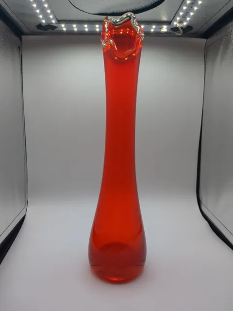 Vintage LE SMITH/Viking Swung Art Glass Vase 15.25" Persimmon Orange Smoothie